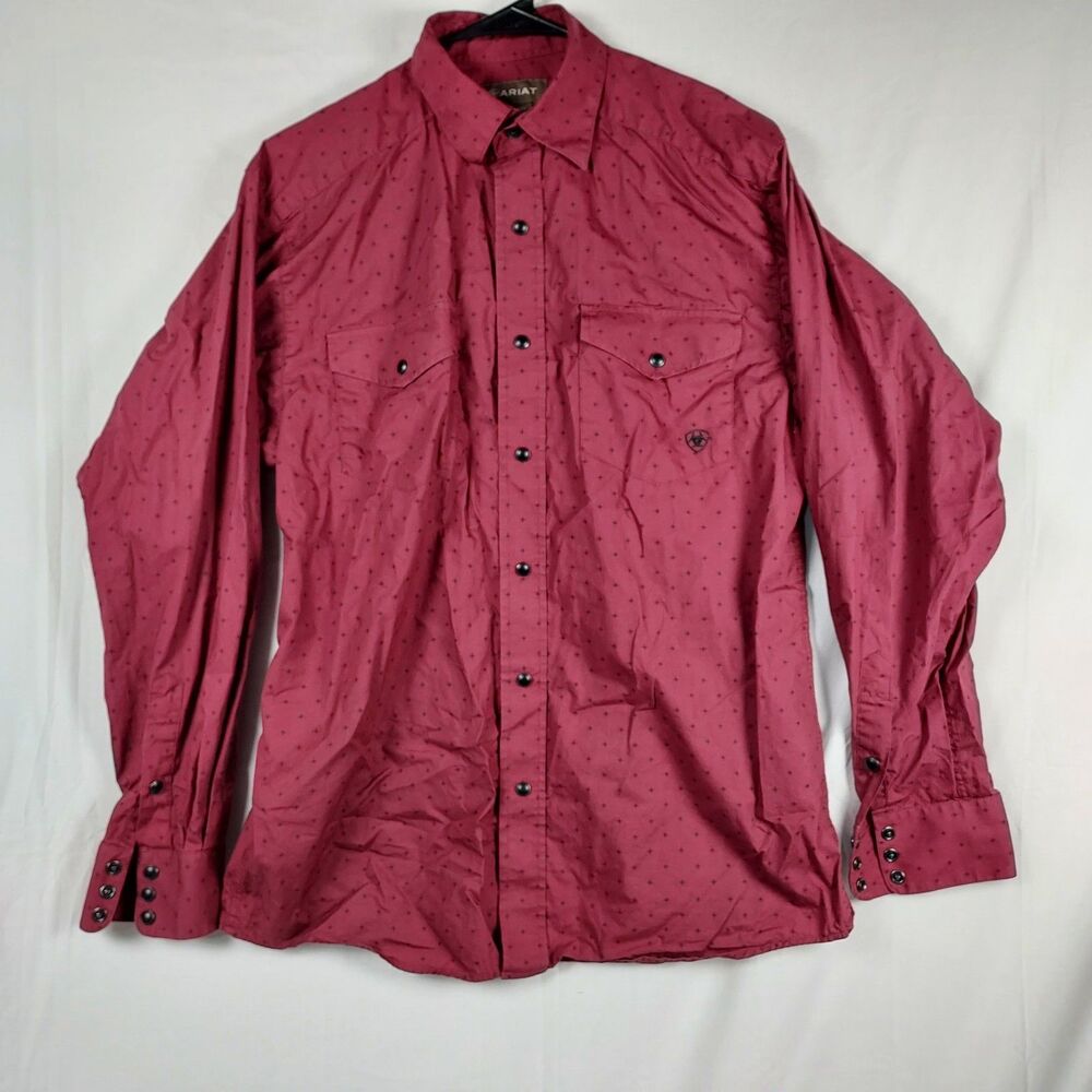 Ariat Red Print Button-Up Western Shirt Men’s Small Pearl Snap